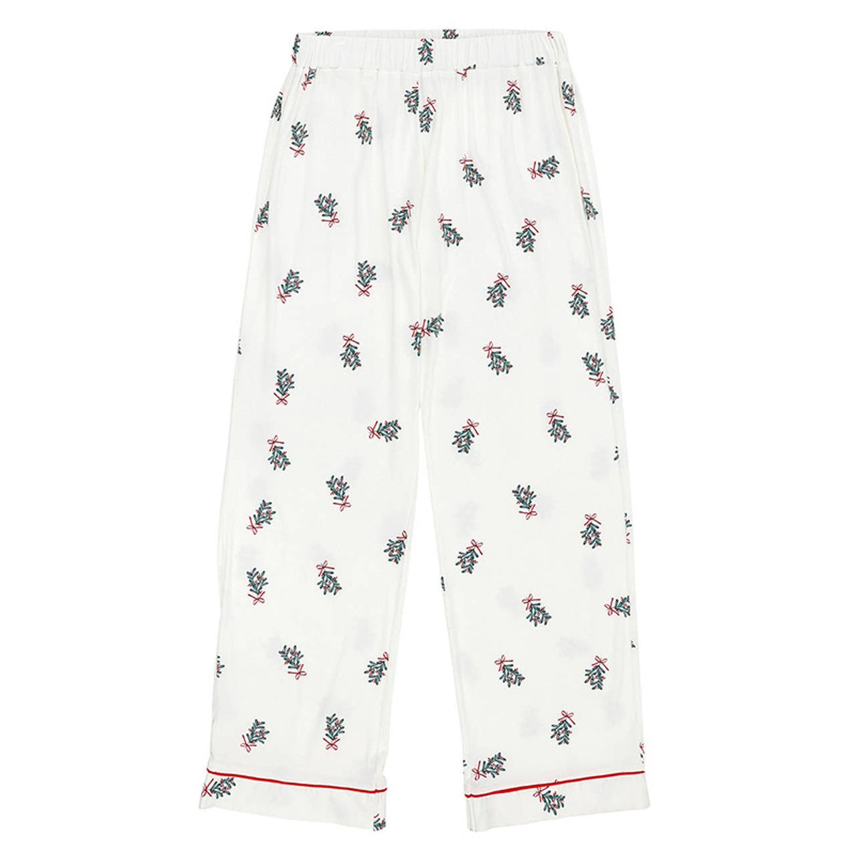 Women's white mistletoe print bamboo piped button-up pajama set – view 2
