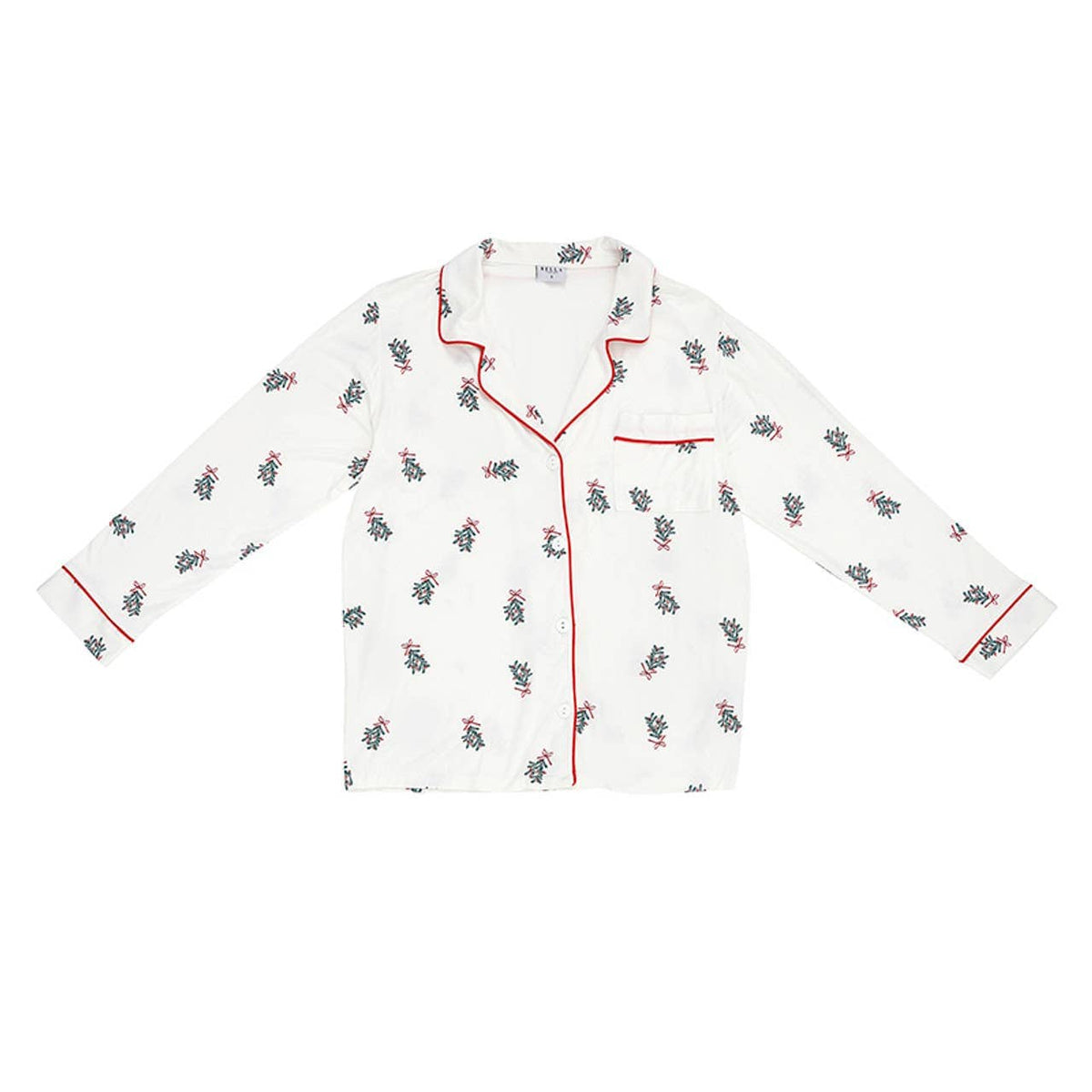 Women's white mistletoe print bamboo piped button-up pajama set – view 3