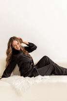 Women's black satin piped pajama pants set – view 4