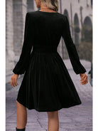 Women's Black Velvet Long-Sleeve Surplice Mini Dress - view 2