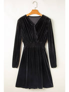 Women's Black Velvet Long-Sleeve Surplice Mini Dress - view 5