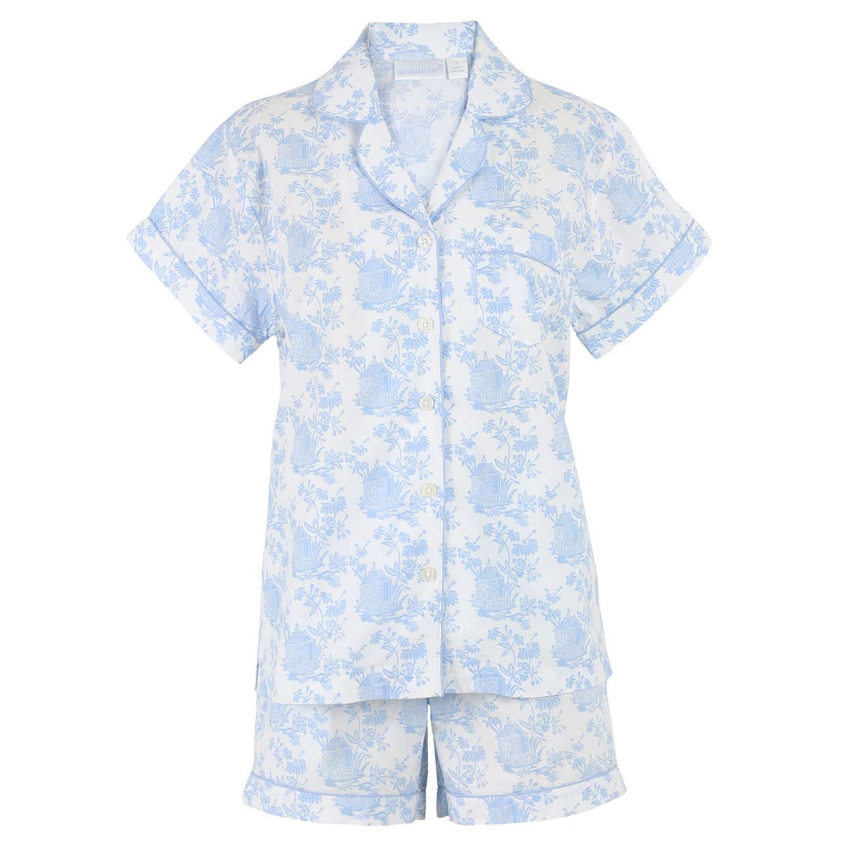 Women's blue print cotton shorty pajama set