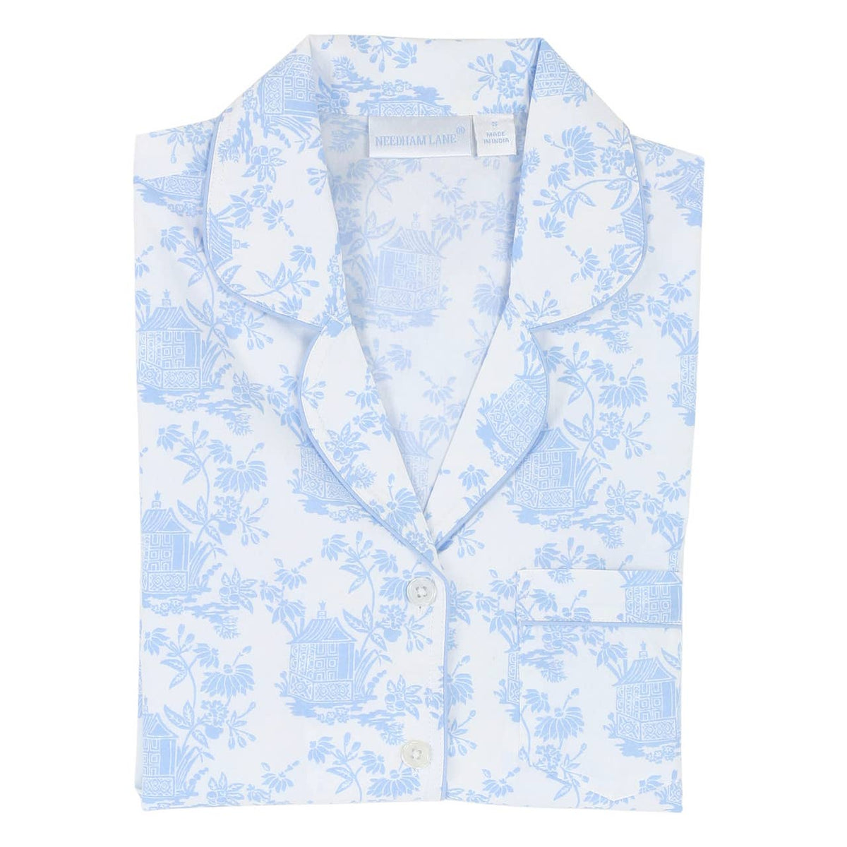Women's blue print cotton shorty pajama set – view 3
