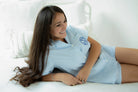 Women's blue seersucker pajama short set