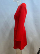 Women's red long sleeve boat neck mini dress with bow detail - view 3