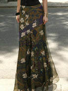 Women's Brown Floral Patterned Flowing Midi Skirt - view 2