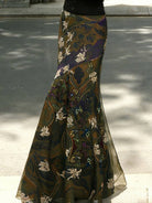 Women's Brown Floral Patterned Flowing Midi Skirt - view 3