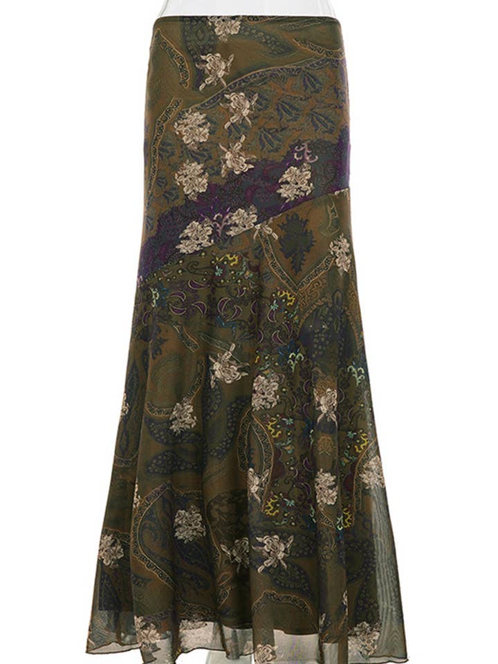 Women's Brown Floral Patterned Flowing Midi Skirt - view 5