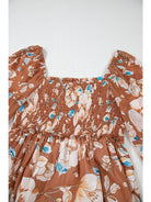 Women's Brown Floral Shirred Square-Neck Tiered Maxi Dress - view 3