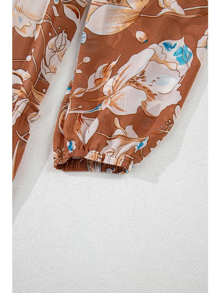Women's Brown Floral Shirred Square-Neck Tiered Maxi Dress - view 5