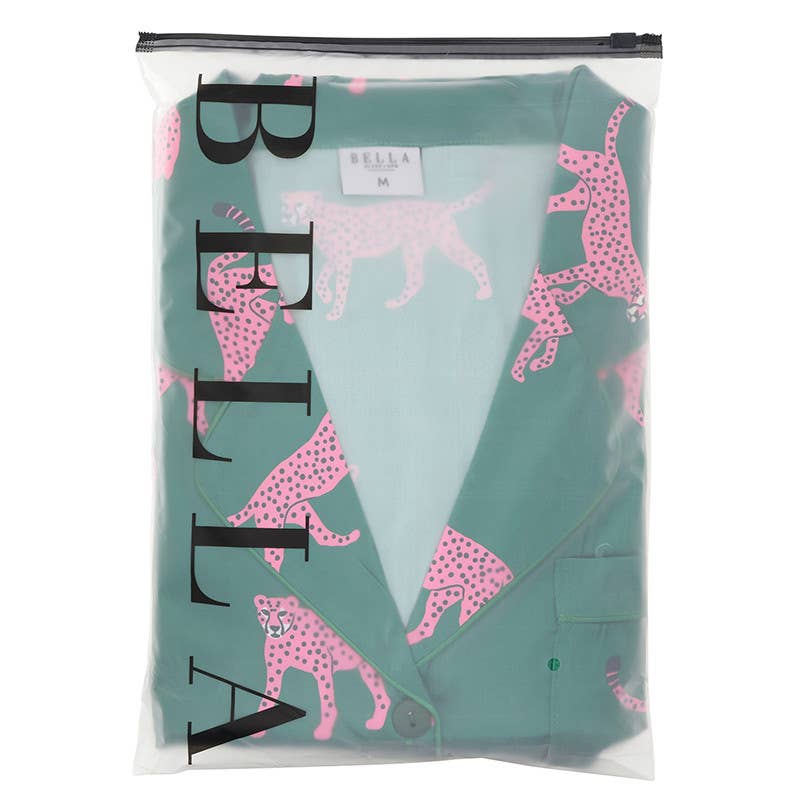 Women's green cheetah print satin pajama set with velvet tie – view 2