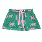 Women's green cheetah print satin pajama set with velvet tie – view 3