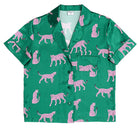 Women's green cheetah print satin pajama set with velvet tie – view 4
