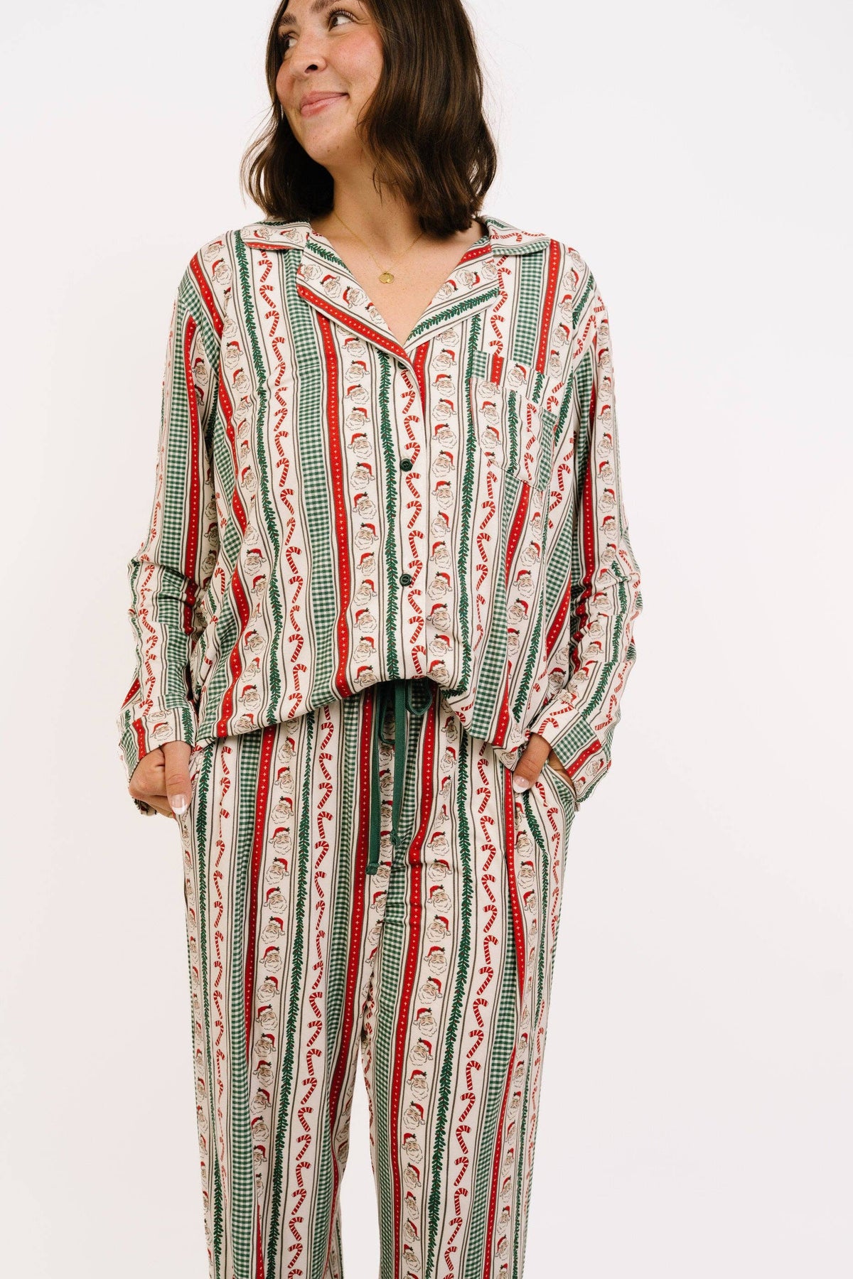 Women's Christmas Cheer print bamboo button-up pajama set