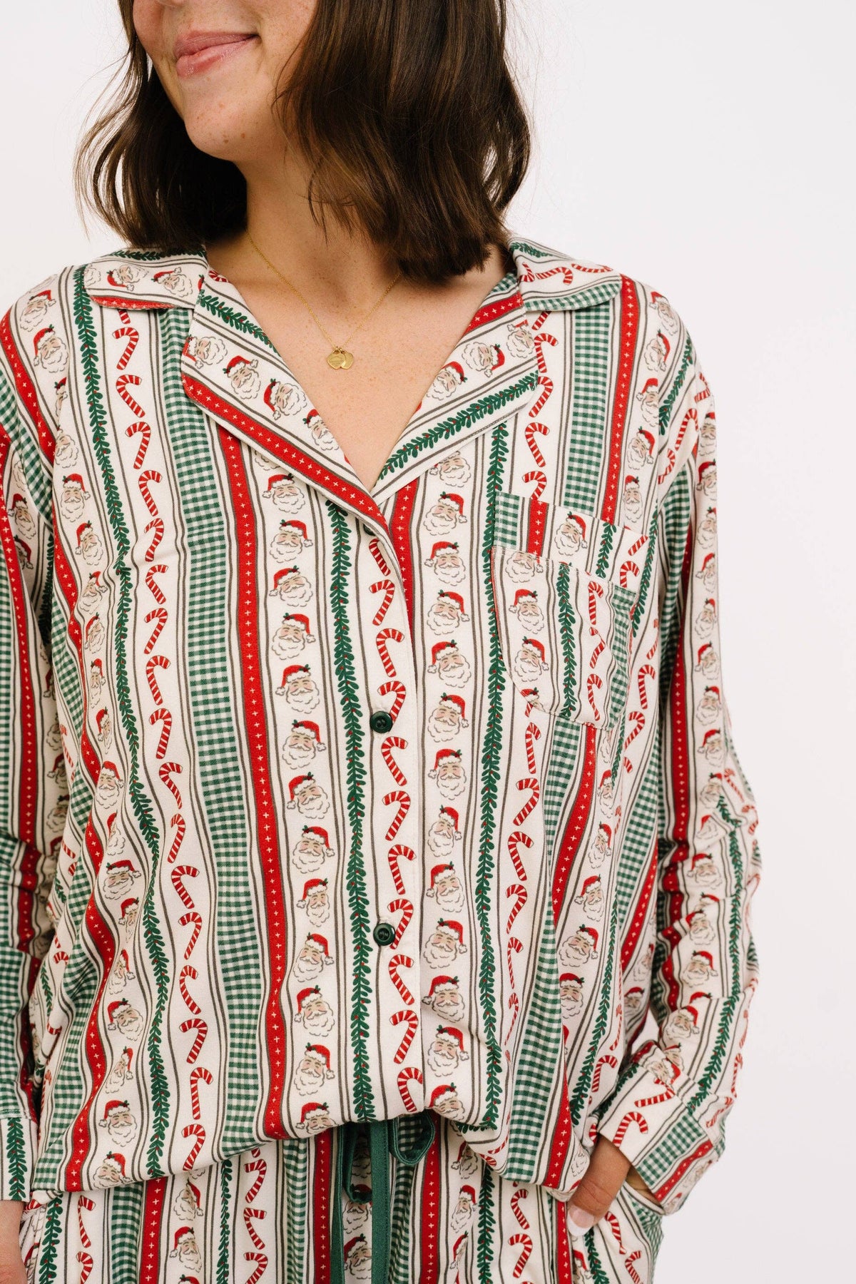 Women's Christmas Cheer print bamboo button-up pajama set