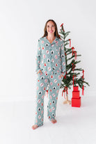 Women's Christmas stripe bamboo button-down lounge pajama set
