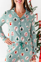 Women's Christmas stripe bamboo button-down lounge pajama set