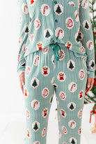 Women's Christmas stripe bamboo button-down lounge pajama set