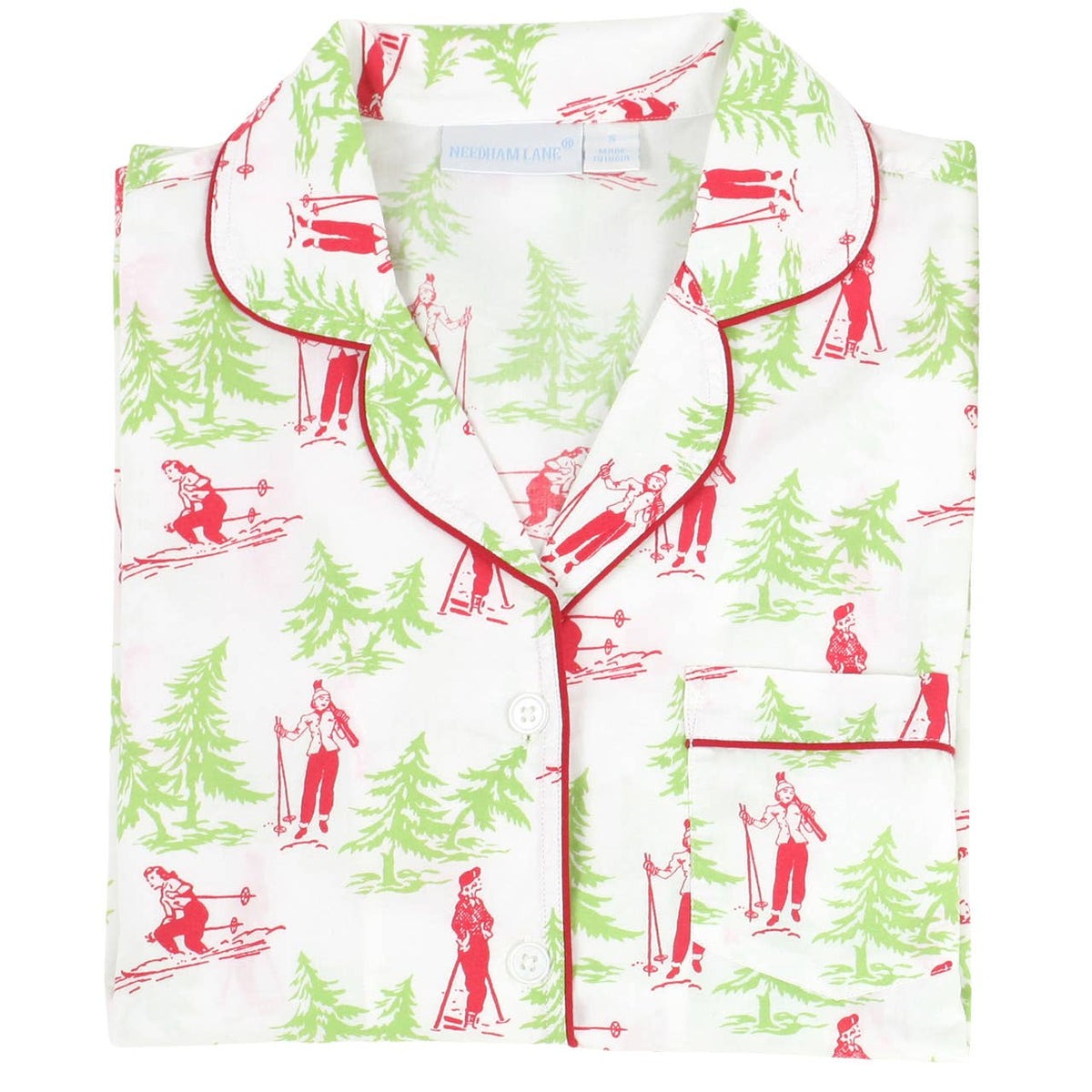 Women's green and red Christmas print cotton poplin pajama set – view 4