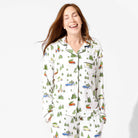 Women's Christmas tree print bamboo button-up pajama set