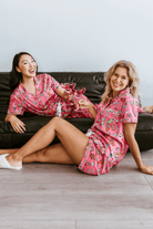 Women's pink cocktail print satin pajama set – view 2