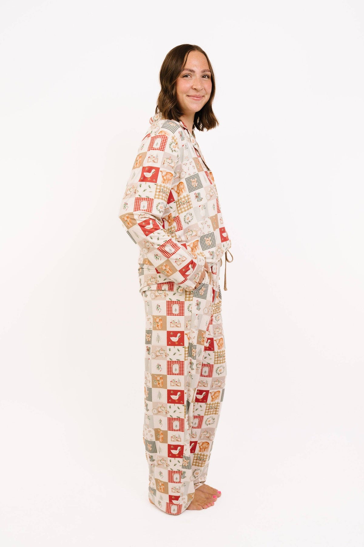 Women's Country Christmas print bamboo button-up pajama set