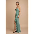 Women's pearl and seafoam cowl neck ruched ruffle slit maxi dress – view 2
