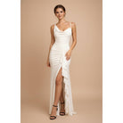 Women's pearl and seafoam cowl neck ruched ruffle slit maxi dress – view 4