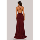 Women's fall red criss-cross halter ruched slit maxi dress – view 4