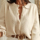 Women's cream crochet lace balloon sleeve button-front cardigan – alternate view