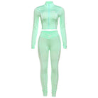Women's black cropped long sleeve top and slim-fit pants set, view 2