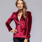 Women's black cropped velvet tailored blazer – detail view