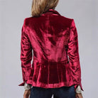 Women's black cropped velvet tailored blazer – styled view