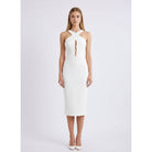 Women's ivory cross-neck cutout bodycon midi dress