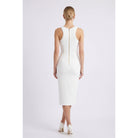 Women's ivory cross-neck cutout bodycon midi dress – view 3