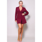 Women's burgundy double-breasted gold button blazer dress