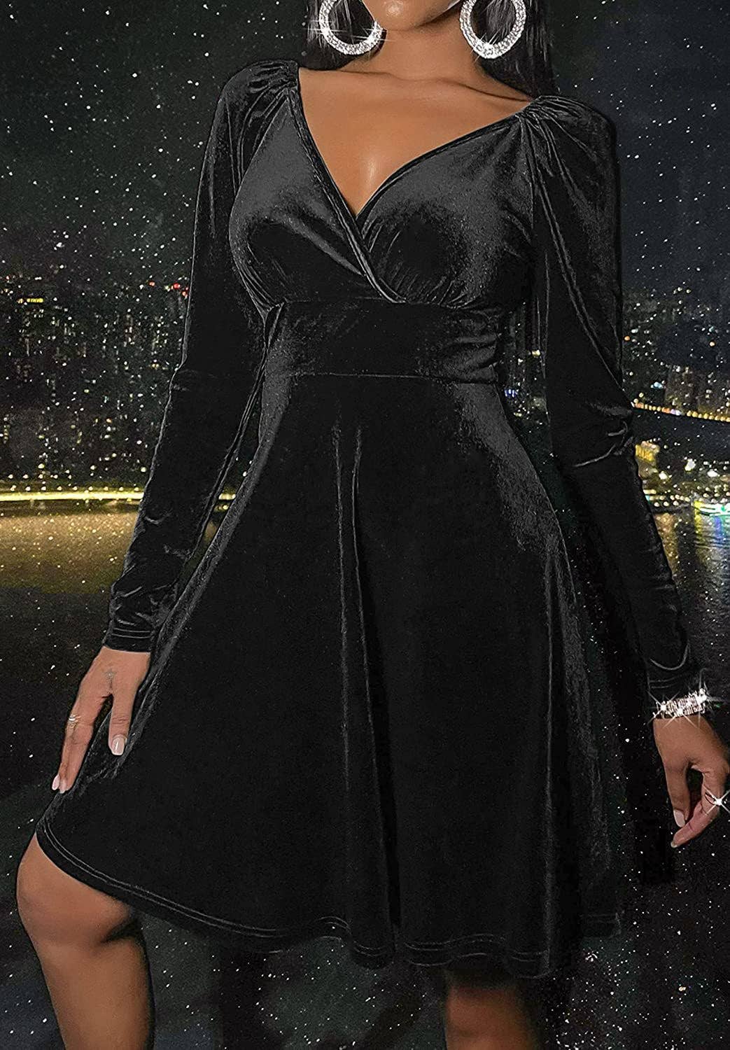Women's red v-neck long sleeve dress for the holidays - view 3
