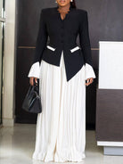 Women's black flare sleeve top and wide leg pants set, view 2