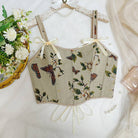 Women's apricot floral jacquard corset top with bow straps - photo 2