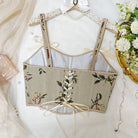 Women's apricot floral jacquard corset top with bow straps - photo 3