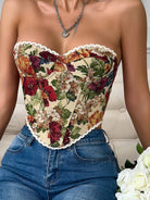 Women's Floral Lace-Trim Strapless Corset Top - view 4