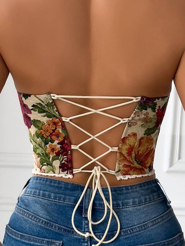 Women's Floral Lace-Trim Strapless Corset Top - view 5