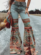 Women's blue floral print high-waisted flare jeans – alternate view