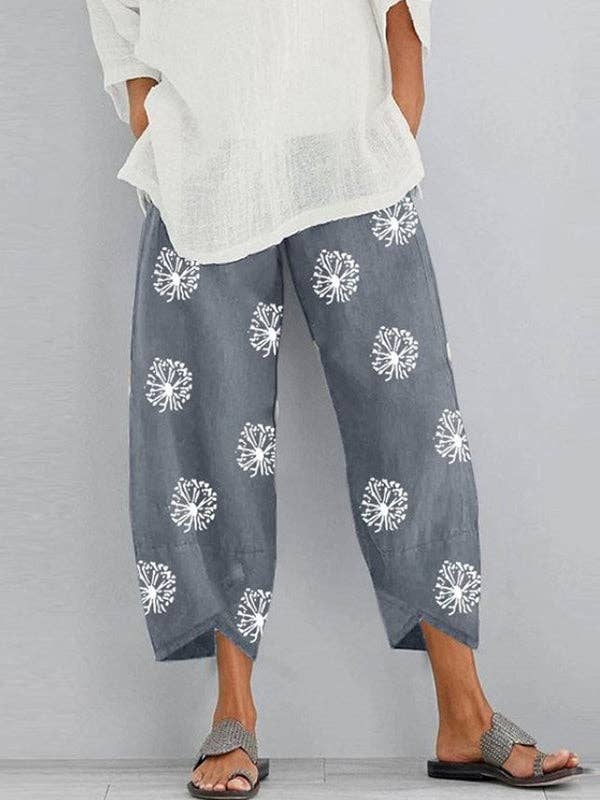 Women's floral print loose pocket trousers