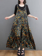 Women's black and gold floral print V-neck wide-leg overall jumpsuit – alternate view