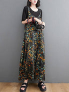 Women's black and gold floral print V-neck wide-leg overall jumpsuit – detail view
