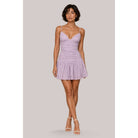 Women's lilac floral ruched plunge V-neck ruffle mini dress