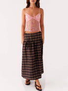 Women's pink floral sequin and beaded mesh patchwork camisole tank top - photo 2