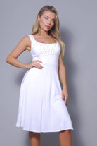Women's white gathered bust square neck A-line midi dress – view 2