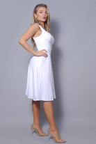 Women's white gathered bust square neck A-line midi dress – view 4
